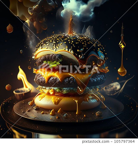 Colorful hamburgers with a freshly made food vibe. Colorful hamburgers with a freshly made food vibe. 105797364