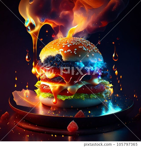 Colorful hamburgers with a freshly made food vibe. Colorful hamburgers with a freshly made food vibe. 105797365