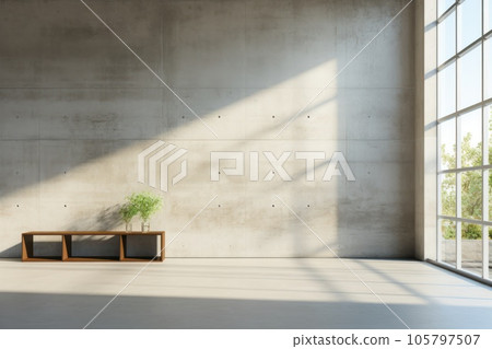 Empty room interior with concrete walls, grey floor with light and soft skylight from window. Background with copy space. Ai Generative. 105797507