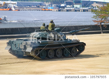 Ground Self-Defense Force Type 74 tank during training display Ground Self-Defense Force Type 74 tank during training display 105797935