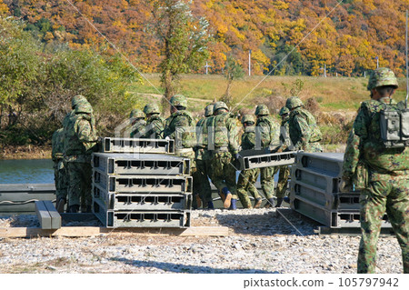 Ground Self-Defense Force during river crossing training 105797942