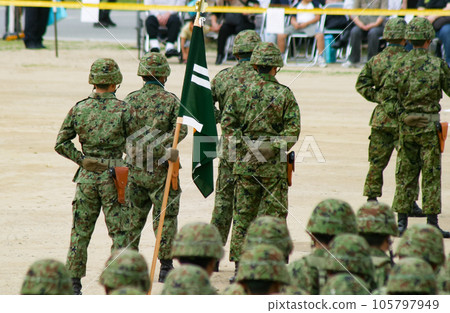 Ground Self-Defense Force personnel lining up Ground Self-Defense Force personnel lining up 105797949