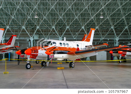 Maritime Self-Defense Force training aircraft TC-90 housed in the hangar Maritime Self-Defense Force training aircraft TC-90 housed in the hangar 105797967