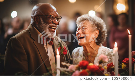Senior interracial couple getting married 105798004