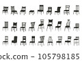Wooden couches and chairs. Chairs silhouettes vector illustration. Set of furniture for a living room or office. Sofa, armchair. 105798185
