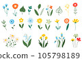 Summer flowers. Spring plants in flat style isolated on white background. 105798189