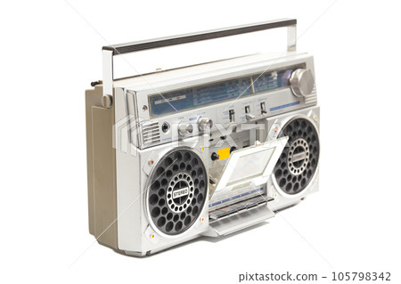 Silver retro ghetto radio boom box cassette recorder from 80s Silver retro ghetto radio boom box cassette recorder from 80s 105798342