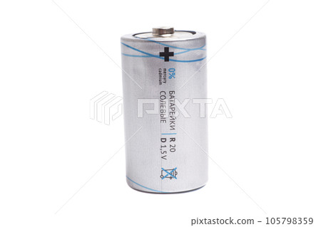 New D salt batteries isolated on white. English translation New D salt batteries isolated on white. English translation 105798359