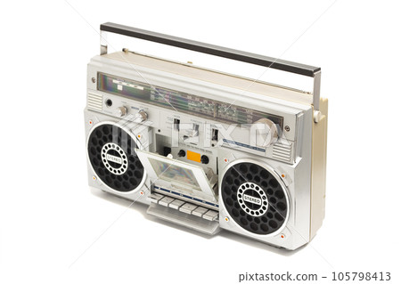 Silver retro ghetto radio boom box cassette recorder from 80s Silver retro ghetto radio boom box cassette recorder from 80s 105798413