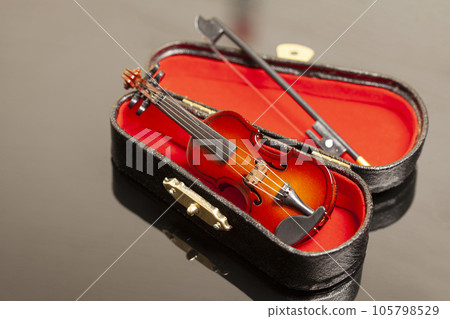 violin with bow in red velvet case violin with bow in red velvet case 105798529