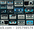 Collage of various vintage audio cassettes tapes 105798574