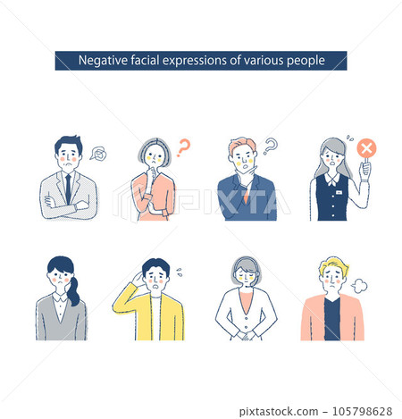 Facial expressions of 8 business people h19-22_MNOP Negative Facial expressions of 8 business people h19-22_MNOP Negative 105798628