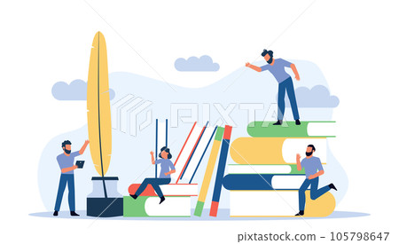 Vector education people person book illustration concept business background. Character school student knowledge learning. Web library reading group. Training course banner graduation class 105798647