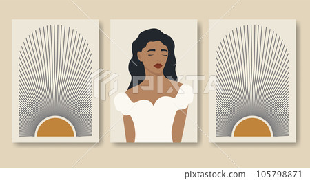 Aesthetic illustration set with minimalist sun poster 105798871
