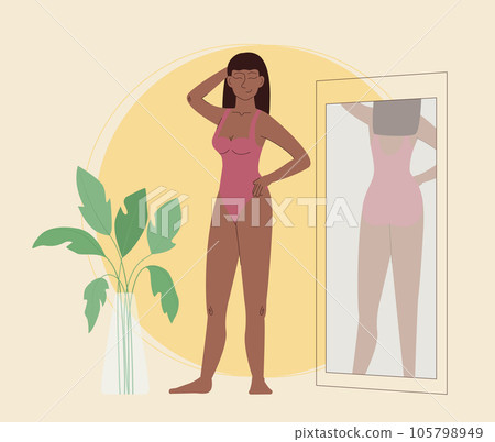 Happy afro woman dressed in swimsuit vector illustration 105798949