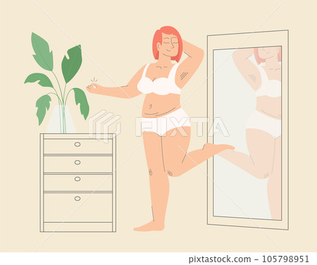 Body positive woman dressed in underwear vector illustration 105798951