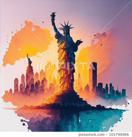 A colorful portrait of the Statue of Liberty from the United States (New York). For T-shirts, stickers 105798966