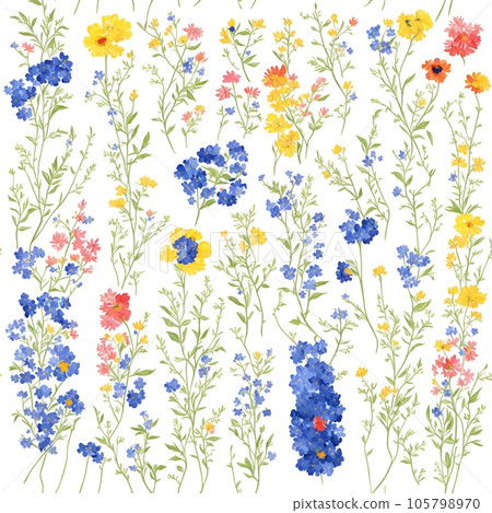 Blooming midsummer meadow vintage flower pattern. Plant background for fashion, wallpapers, print Blooming midsummer meadow vintage flower pattern. Plant background for fashion, wallpapers, print 105798970