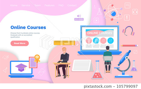 Free online education, certificate courses, studying via Internet. Educational website template 105799097