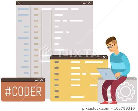 Programmer engineering and coding. Set of programmers working on web development on computers 105799310