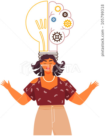 Woman plans strategy, solves issues, creates new idea. Development of creative thinking concept Woman plans strategy, solves issues, creates new idea. Development of creative thinking concept 105799318