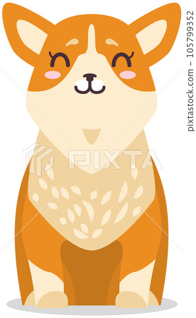 Pembroke welsh corgi cartoon illustration. Kawaii breed corgi standing sticker, funny little dog 105799352