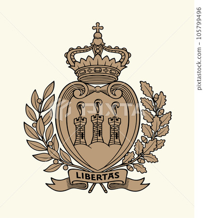 Coat of arm from the flag of San Marino. Vector drawing sign Coat of arm from the flag of San Marino. Vector drawing sign 105799496