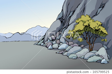 Vector landscape. Tree near a mountains 105799525