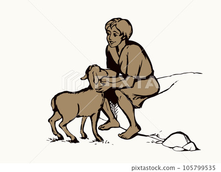 Shepherd with sheep. Vector drawing 105799535