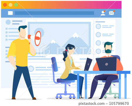 Business team sitting with laptop surfing internet. Group of managers uses computers for work 105799670