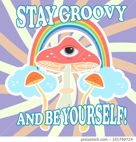 Groovy tshirt poster lettering, hippie, joy. Vector illustration Groovy tshirt poster lettering, hippie, joy. Vector illustration 105799724
