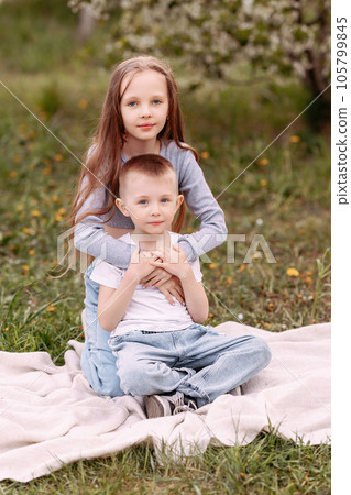 Portrait of a boy girl in a summer 105799845