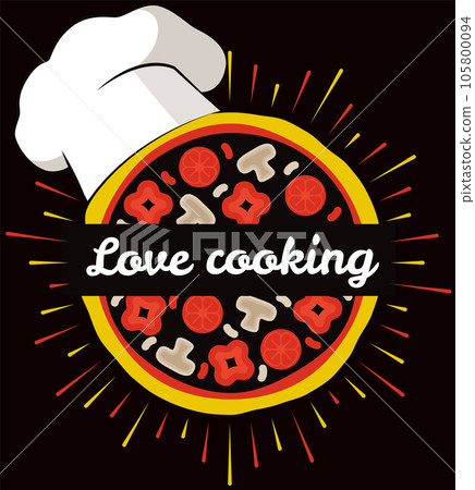 Outline of expression love cooking pizza. Idea for italian restaurant, pizzeria menu template 105800094