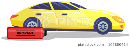 Transportation of canister with fuel, container with propane. Pressurized gas cylinder for car 105800414