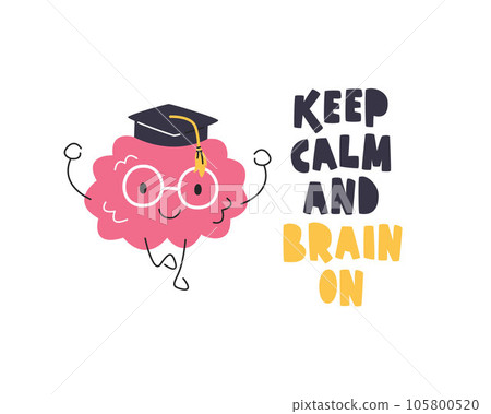 Character in cap meditating keep calm and brain on 105800520