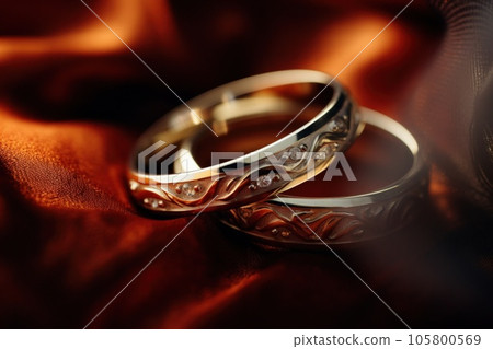 Close-up macro shot of wedding rings, detailed jewelry. Close-up macro shot of wedding rings, detailed jewelry. 105800569