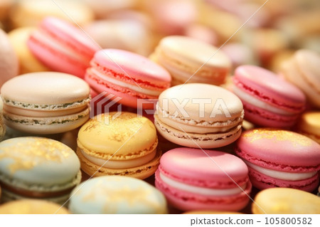 Colorful French macaron cakes on a plate, food composition. Colorful French macaron cakes on a plate, food composition. 105800582