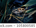 Close-up macro shot of wedding rings, detailed jewelry. 105800585
