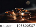 Close-up macro shot of wedding rings, detailed jewelry. 105800587
