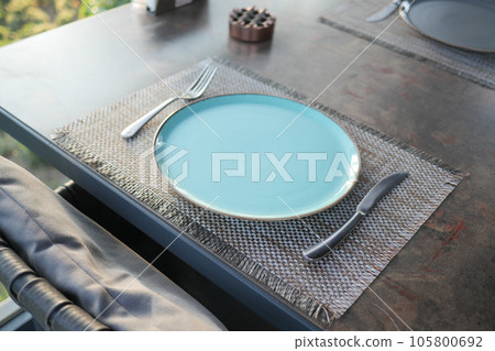 Empty blank ceramic dish on table  105800692