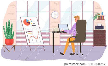 Employees analyze statistical indicators, business data. Characters work with marketing research 105800757