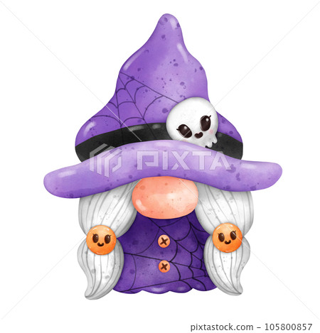 Gnome Halloween Watercolor clipart Gnome Witch Pumpkin Spooky cartoon character with a broom and a hat Hand Drawn Gnome Halloween Watercolor clipart Gnome Witch Pumpkin Spooky cartoon character with a broom and a hat Hand Drawn 105800857