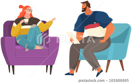 Communication, conversation at workplace. Colleagues communicate. People discuss work questions 105800895