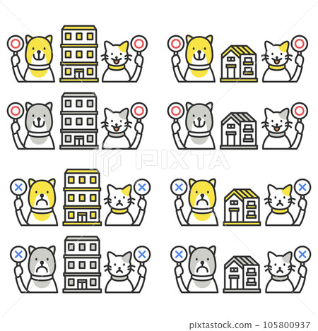 Detached property, apartment / condominium property, pet allowed (pet OK) pet not allowed (pet NG) illustration icon 105800937