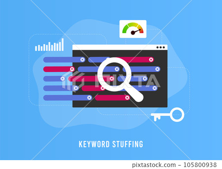 Keyword Spamming or stuffing - SEO Ranking Factor concept. Keyword stuffing checker service. Vector illustration concept Keyword Spamming or stuffing - SEO Ranking Factor concept. Keyword stuffing checker service. Vector illustration concept 105800938