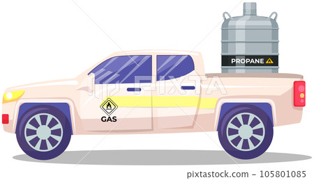 Pressurized gas cylinder inside car trunk. Transportation of metal tank with compressed propane 105801085