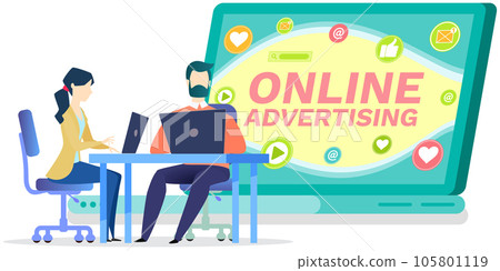 Colleagues work with online advertising, People with computers analyze digital marketing strategy 105801119