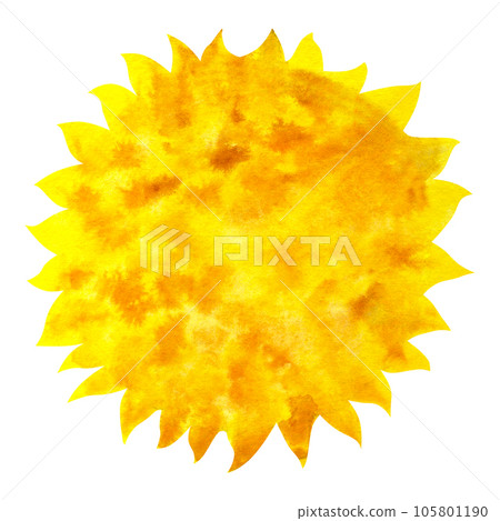 Sun hot yellow star solar system. Cosmos space clipart . Hand draw watercolor illustration isolated on white background. Design element postcard, poster, logo Sun hot yellow star solar system. Cosmos space clipart . Hand draw watercolor illustration isolated on white background. Design element postcard, poster, logo 105801190