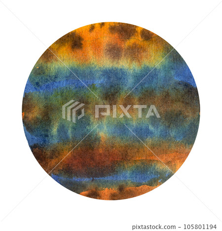Jupiter planet solar system. Cosmos space clipart . Hand draw watercolor illustration isolated on white background. Design element postcard, poster, logo 105801194