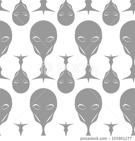 seamless pattern gray graphic aliens on white background, texture, design 105801277